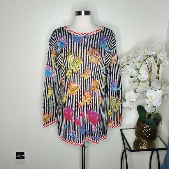 Sweaters - Vintage Italian Cotton Floral Striped Pullover